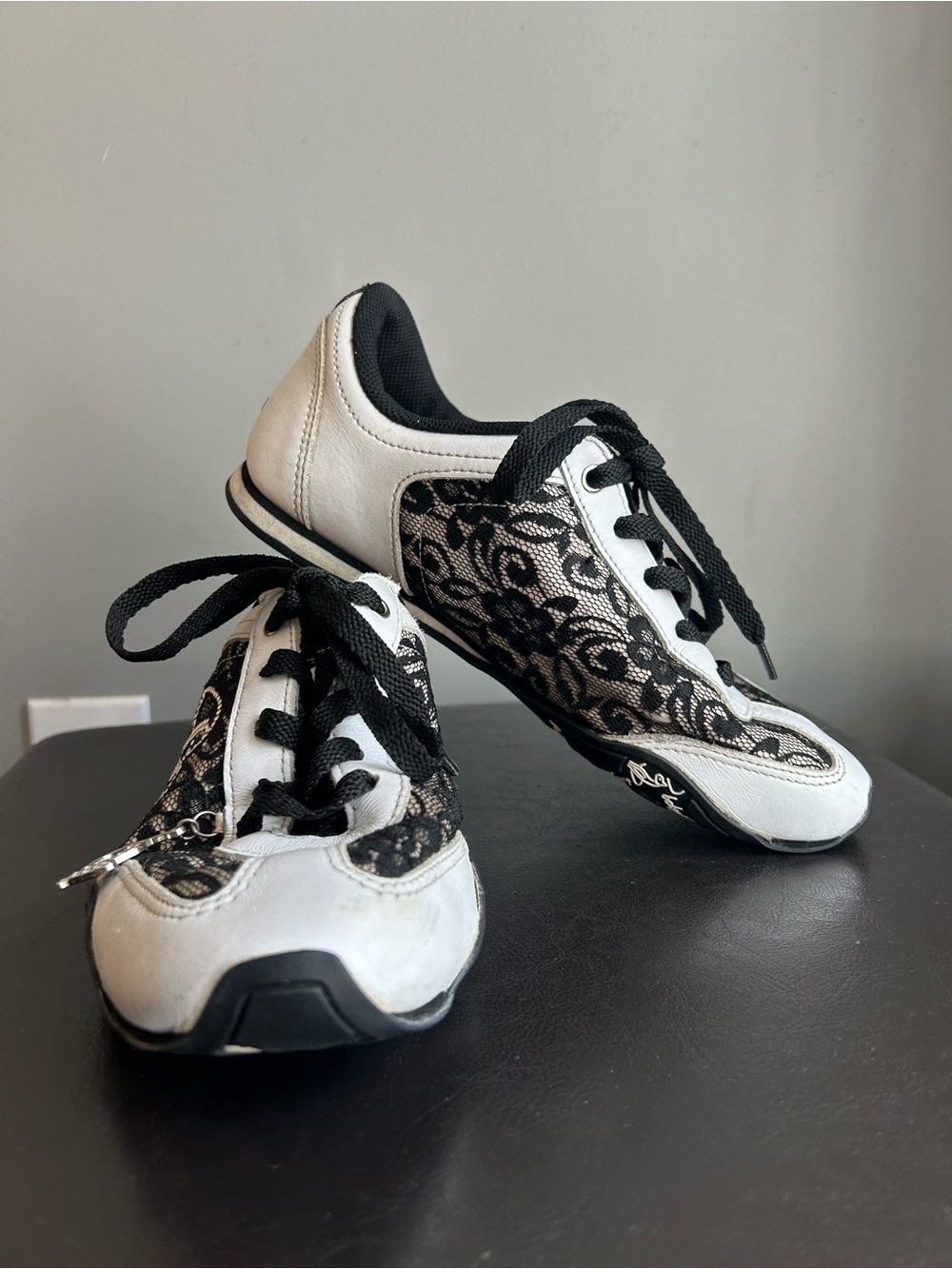 Baby Phat Vintage Y2K Lace-Overlay Casual Sneakers in Black and White